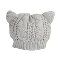 Light gray cable knit beanie with cat ears for women in high quality soft wool - One Size / Light Gray