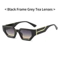 Retro black hexagonal sunglasses with grey-brown gradient lenses and gold metal trim - Black Frame Grey Brown Lens