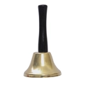 Christmas hand bell with a gold metal body and black wooden handle on white background - Gold