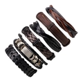 5-teiliges Vintage Lederarmband-Set für Herren mit Metallanhängern in Schwarz und Braun - 6-Teiliges Set