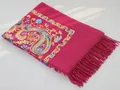 Fuchsia embroidered wool shawl with colorful paisley patterns and fringe details - Rose Red
