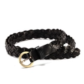 Cintura da donna in pelle nera intrecciata con fibbia circolare in oro vintage - Nero