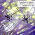Purple Halloween spider web decoration with two black spiders, 25g decorative cotton prop - 20g Web + 2 Spiders / Purple
