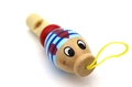 Detail of wooden fish whistle toy with blue stripes and yellow hanging cord - Fish Style Whistle