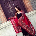 Red Bohemian linen shawl with ethnic embroidery and tassels for beach sun protection - 180*90CM / 37202-Vintage Red Embroidery