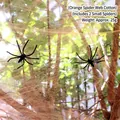 Halloween orange spider web decoration set with two black plastic spiders 25g pack - 20g Web + 2 Spiders / Orange