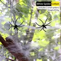 White Halloween spider web decoration with two black plastic spiders 25g variant - 20g Web + 2 Spiders / White
