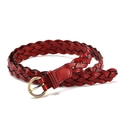 Cintura da donna in pelle intrecciata a mano rosso retrò con fibbia tonda in bronzo vintage - Rosso Vino