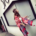 Red bohemian cotton linen shawl with geometric prints and fringe details for women - 180*90CM / 37106-Bohemian Bright Red