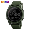 Army green digital sports watch with matte resin strap and black negative display - Army Green