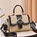 Bolso de mano de moda en beige y marrón con textura de cocodrilo y correa de jacquard - Amarillo
