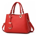 Elegant red litchi texture leather handbag with gold hardware and detachable strap - Red