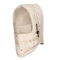 Detail of waterproof fleece lining and adjustable drawstring on beige splatter hood - Beige Splatter