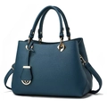 Classic dark blue pebbled leather handbag with gold hardware and detachable strap - Sapphire Blue