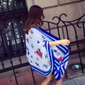 Cotton linen beach shawl featuring blue nautical prints and delicate fringed tassels - 180*90CM / 37103-Blue White Nautical