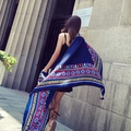 Ethnic style dark blue oversized scarf with geometric floral patterns for beach sun protection - 180*90CM / 37107-Dark Blue