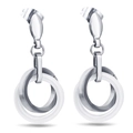 Orecchini a doppio strato da 16mm in acciaio argento e design ad anello in ceramica bianca - Color Acciaio