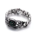 Men's retro stainless steel compass bracelet with Cuban chain and dragon claw details - Compass Style / Silver