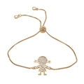 Adjustable gold plated box chain bracelet featuring a micro-paved zircon girl pendant - Box Chain / Gold Girl