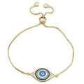 Adjustable evil eye bracelet in gold finish with blue micro-pave cubic zirconia - Gold