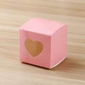 Pink cube gift box with heart-shaped window for weddings and candy packaging - Pink