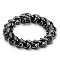 Rugged vintage silver stainless steel chain bracelet for men with mechanical industrial clasp - Gunmetal Gray/Retro Silver