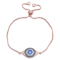 Verstellbares Armband in Roségold mit blau-weißen Zirkonia-Steinen im Evil-Eye-Design - Roségold