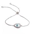 Silbernes verstellbares Evil Eye Armband mit blauem Auge und Zirkonia Besatz - Silber