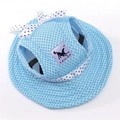 Light blue mesh pet sun hat with polka dot bow and ear holes for small dogs and cats - S / Blue