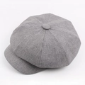 Gorra clásica estilo newsboy de mezcla de lino gris con paneles octogonales - M (56-58cm) / Gris