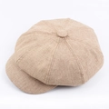 Gorra beige estilo newsboy de algodón y lino con diseño octogonal texturizado y visera - M (56-58cm) / Caqui