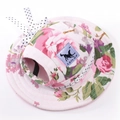 Pink floral pet sun hat with polka dot bow for small dogs and cats outdoor summer wear - S / Flower