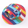 Rainbow striped canvas pet sun hat with ear holes for small dogs and cats - S / Striped