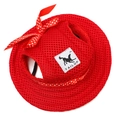 Red polka dot bow pet sun hat in breathable nylon mesh for small dogs and cats - Red