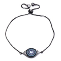 Verstellbares Gun-Black-Armband mit Evil-Eye-Anhänger und blauen Zirkonia-Steinen - Gunmetal-Schwarz