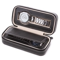 Estuche para 2 relojes de cuero PU negro con costuras blancas y cierre de cremallera - 2 Ranuras / Negro