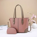 Chic lotus pink lychee leather tote bag with olive green accents and adjustable strap - Pink