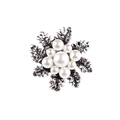 Spilla fiocco di neve in argento vintage con perle bianche e trame foglia dettagliate - Stile Fiocco di Neve Vintage (xz4360)