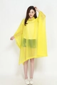 Detail view of yellow translucent hooded cycling rain poncho for outdoor travel use - Yellow