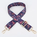 Adjustable wide ethnic bag strap with dark blue floral and paisley patterns - Morning Glory Pattern Silver Hook