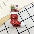 Christmas stocking brooch in red enamel with nutcracker and cat motifs on plaid background - 421 Koala Santa Claus