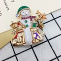 Christmas snowman and puppy brooch in colorful enamel and rhinestones with love charm - 139 Snowman with Green Hat