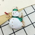 Christmas snowman brooch in gold alloy with green hat and red bird festive detail - 142 White Snowman