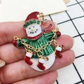 Exquisite Christmas snowman brooch with red hat and green striped shirt in enamel metal - 138 Snowman with Red Hat
