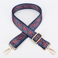 Ethnic wide adjustable canvas shoulder strap with vintage navy and red floral pattern - Dandelion Pattern Silver Hook