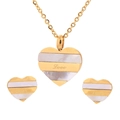 Gouden hart sieradenset met wit schelpinlegsel, ketting en oorbellen voor dames - Goud