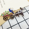 Vintage enamel carriage brooch with blue driver and colorful floral rhinestones - 407 Sleigh Carriage