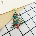 Green Christmas tree brooch with colorful rhinestones and gold star on grid cloth - 411 Christmas Tree with Star Top