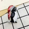 Christmas penguin brooch pin with red rhinestone hat and black enamel finish - 409 Penguin Brooch