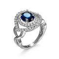 Silver ring featuring oval blue zircon centerpiece and twisted band design - Classic Twist Blue Style (10041-)